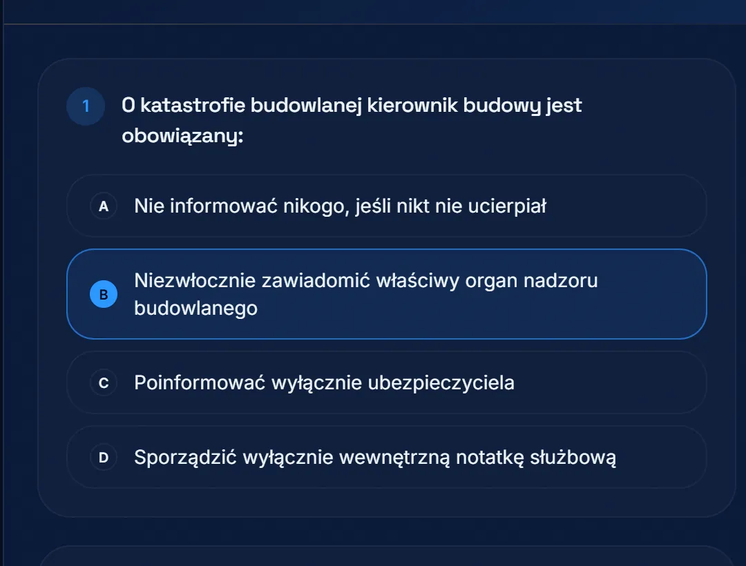 Pytanie z egzaminu próbnego z zaznaczoną odpowiedzią