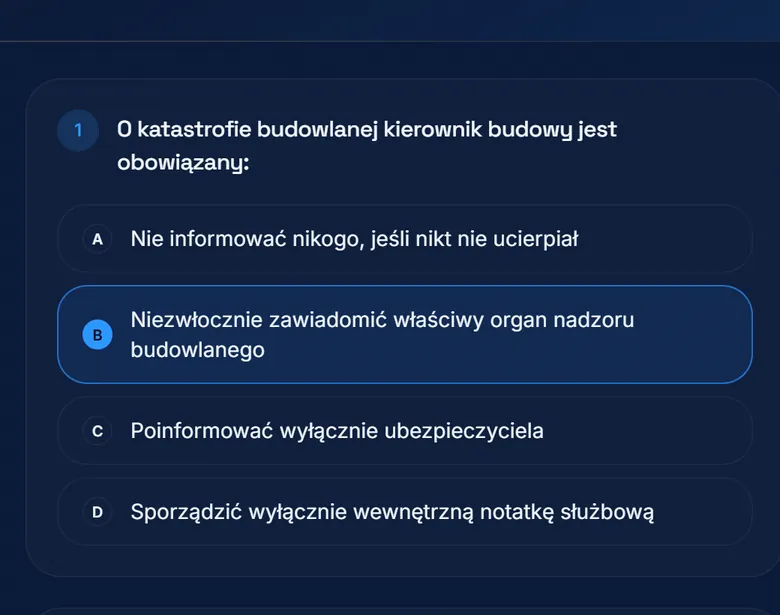 Pytanie z egzaminu próbnego z czterema odpowiedziami