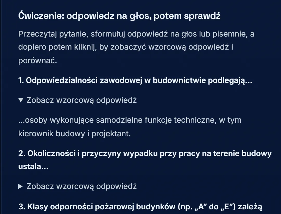 Pytanie ustne z odsłoniętą wzorcową odpowiedzią